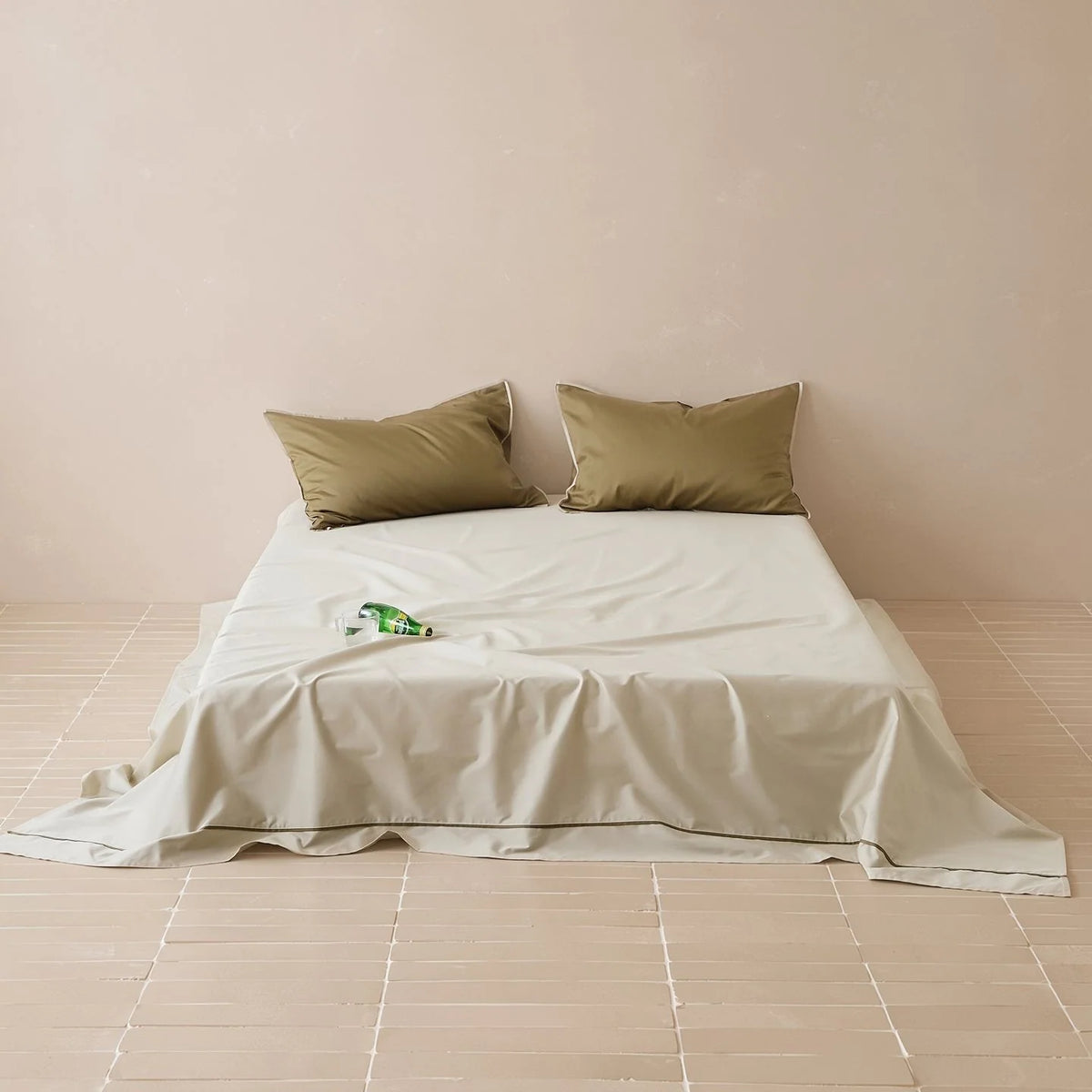 Bed Sheet & Pillowcase Set Cotton Satin Fine Piping 4-Piece