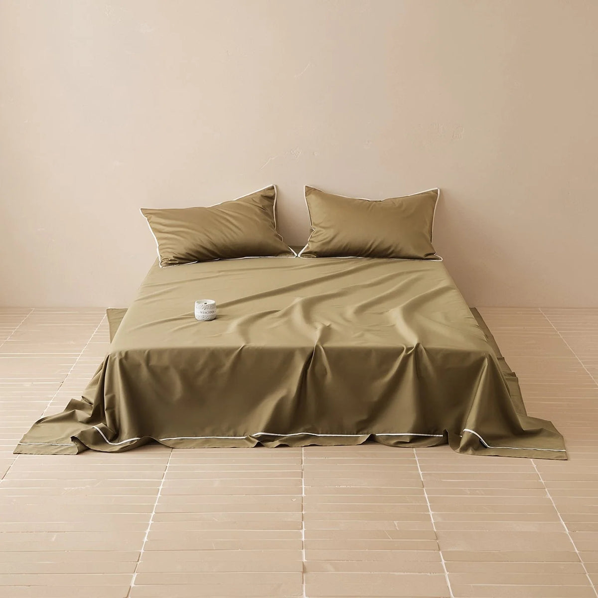 Bed Sheet & Pillowcase Set Cotton Satin Fine Piping 4-Piece