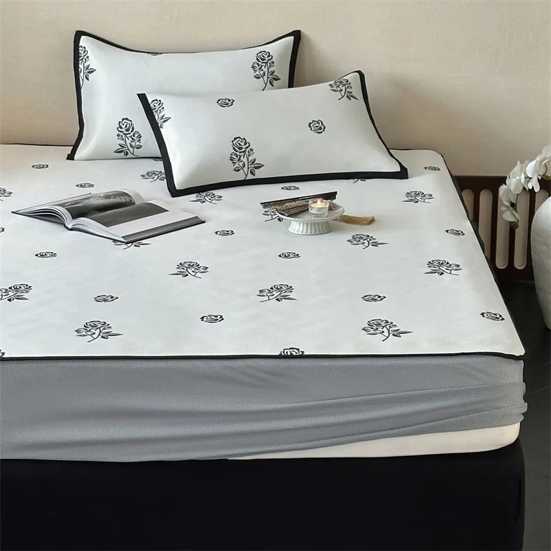 Bed Sheet Set Breathable Cotton Delicate Floral Decorative Hem