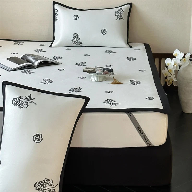 Bed Sheet Set Breathable Cotton Delicate Floral Decorative Hem
