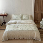 Bed Sheet Set Cotton-Linen Stonewashed Floral Lace Edge 4-Piece