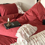 Bed Skirt & Pillowcase Set Cotton-Linen Embroidered Ruffles 4-Piece