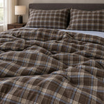 Bedding Set 100% Cotton Brown Plaid Machine Washable