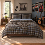 Bedding Set 100% Cotton Brown Plaid Machine Washable