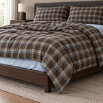 Bedding Set 100% Cotton Brown Plaid Machine Washable