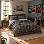 Bedding Set 100% Cotton Brown Plaid Machine Washable