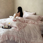 Bedding Set 100% Cotton Embroidered Ruffle Duvet & Pillowcases