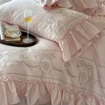 Bedding Set 100% Cotton Embroidered Ruffle Duvet & Pillowcases