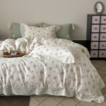 Bedding Set 100% Cotton Floral Lace 4-Piece