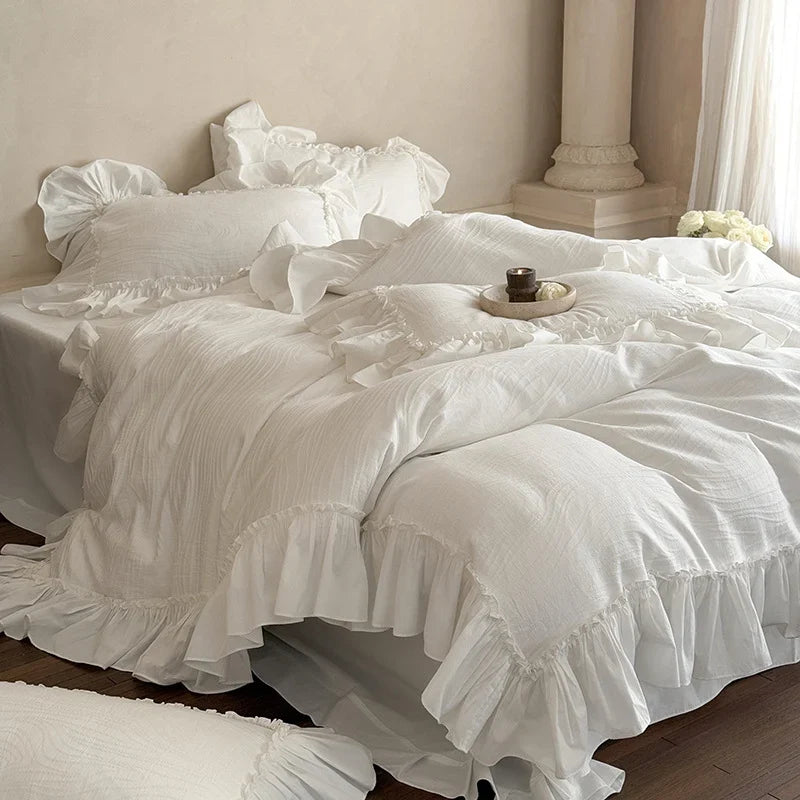 Bedding Set 4-Piece Breathable Cotton Blend Decorative Ruffle