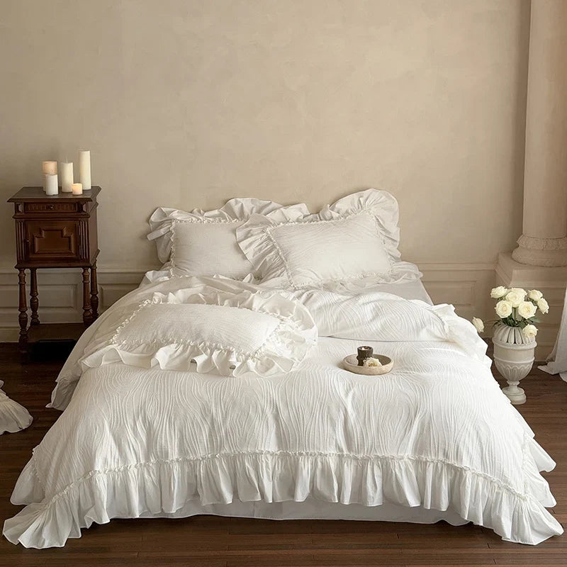 Bedding Set 4-Piece Breathable Cotton Blend Decorative Ruffle