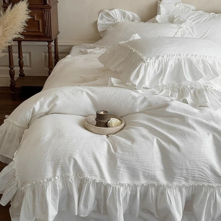 Bedding Set 4-Piece Breathable Cotton Blend Decorative Ruffle