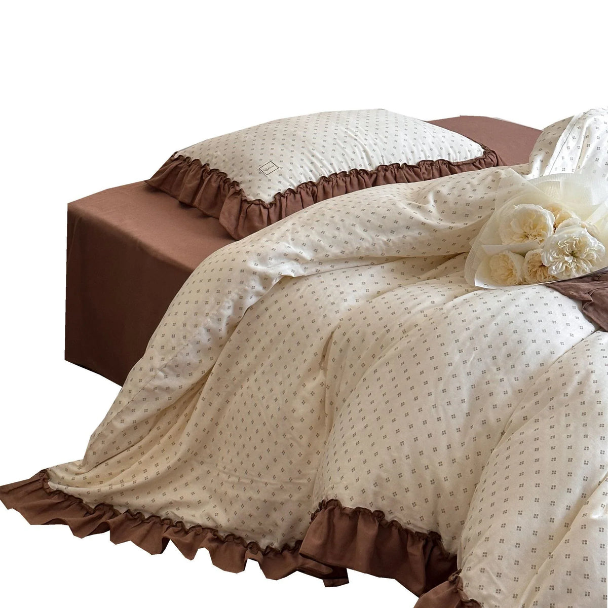 Bedding Set 4-Piece Breathable Cotton Blend Ruffled Edges
