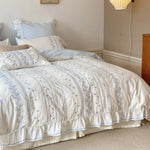 Bedding Set 4-Piece Cotton Embroidered Ruffled Integrated Bed Skirt