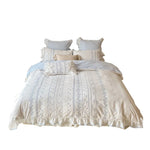 Bedding Set 4-Piece Cotton Embroidered Ruffled Integrated Bed Skirt