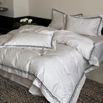 Bedding Set 4-Piece Cotton Satin Jacquard Lace Trim