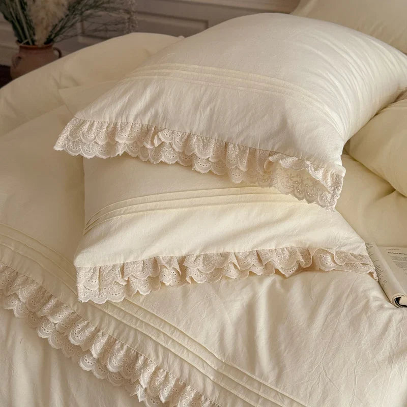Bedding Set 4-Piece Lace & Ruffles 100% Cotton