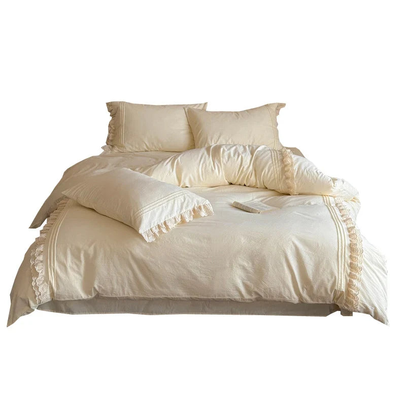 Bedding Set 4-Piece Lace & Ruffles 100% Cotton
