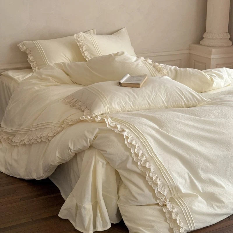 Bedding Set 4-Piece Lace & Ruffles 100% Cotton