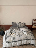 Bedding Set 4-Piece Linen-Cotton Breathable Floral Ruffle Trim