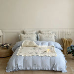 Bedding Set 4-Piece Premium Cotton Ruffled & Floral Embroidery