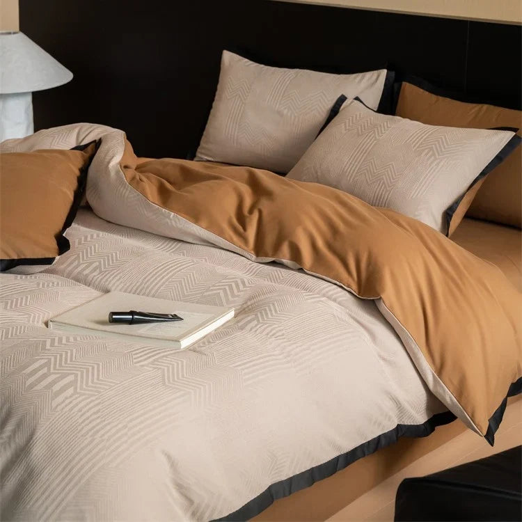 Bedding Set 4-Piece Reversible Jacquard Contrast Piping