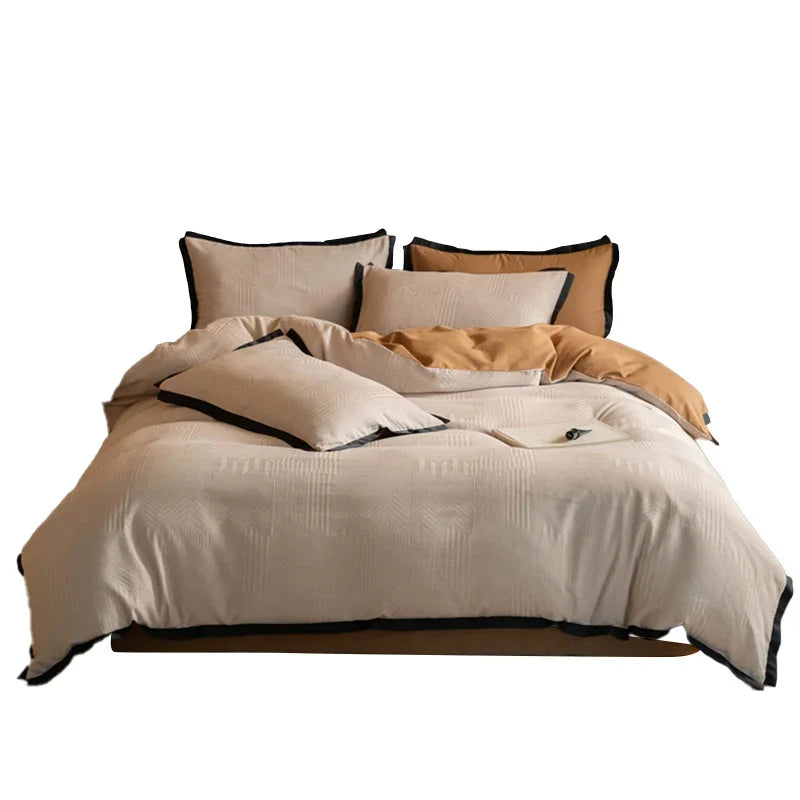 Bedding Set 4-Piece Reversible Jacquard Contrast Piping