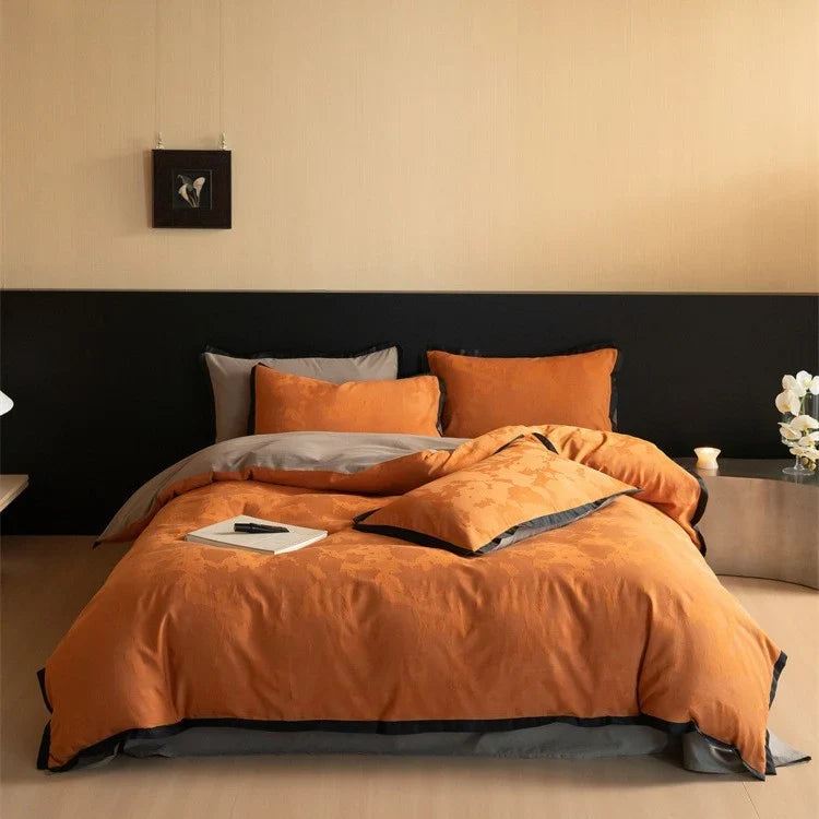 Bedding Set 4-Piece Reversible Jacquard Contrast Piping