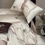 Bedding Set 4-Piece Satin Cotton Blend Embroidered Butterfly