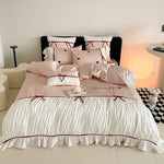 Bedding Set 4-Piece Satin-Like Cotton Blend Heart Embroidery