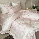 Bedding Set 4-Piece Silky Cotton Satin Rose Embroidery