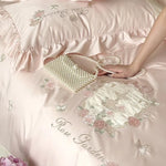 Bedding Set 4-Piece Silky Cotton Satin Rose Embroidery