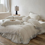 Bedding Set Breathable Cotton Embroidered Ruffled Hem 4-Piece