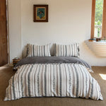 Bedding Set Breathable Cotton Embroidered Stripes & Floral Accents