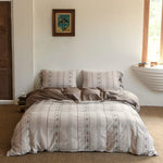 Bedding Set Breathable Cotton Embroidered Stripes & Floral Accents