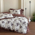 Bedding Set Breathable Cotton Gauze Floral & Ruffle 4-Piece