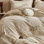 Bedding Set Breathable Cotton Gauze Hand-Stitched Floral Four-Piece