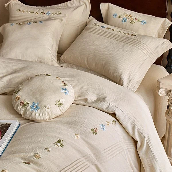 Bedding Set Breathable Cotton Gauze Hand-Stitched Floral Four-Piece