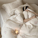 Bedding Set Breathable Cotton Gauze Rose Embroidery