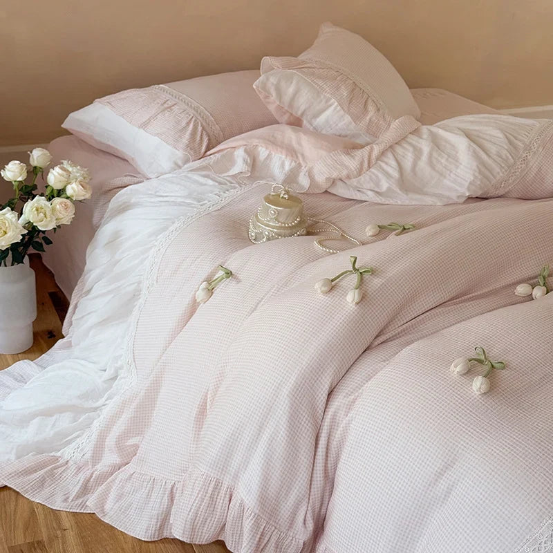 Bedding Set Breathable Cotton Gauze Ruffled & Lace