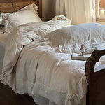 Bedding Set Breathable Cotton Jacquard Floral Lace Trim 4-Piece
