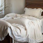 Bedding Set Breathable Cotton Jacquard Floral Lace Trim 4-Piece