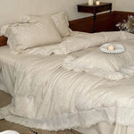 Bedding Set Breathable Cotton Jacquard Floral Lace Trim 4-Piece