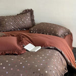 Bedding Set Breathable Cotton-Linen Reversible Polka Dot Ruffled Edges