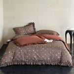 Bedding Set Breathable Cotton-Linen Reversible Polka Dot Ruffled Edges