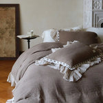 Bedding Set Breathable Cotton-Linen Ruffle & Lace Trim