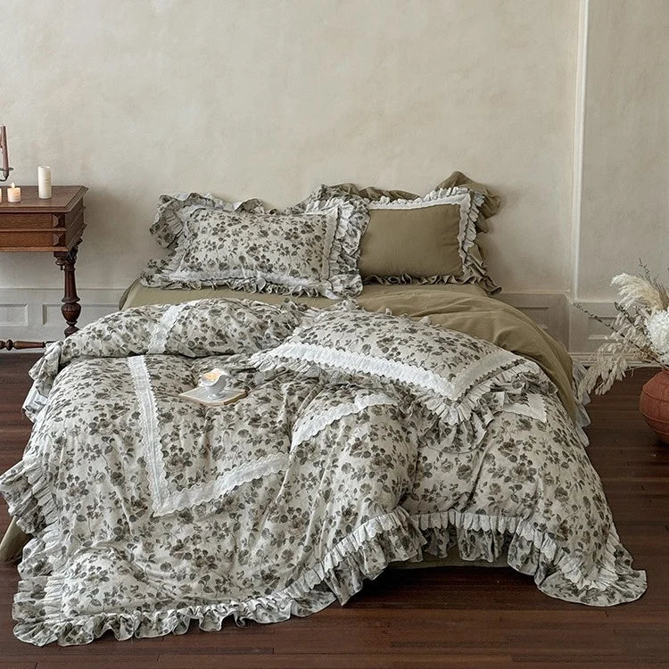 Bedding Set Breathable Cotton-Linen Ruffles & Lace