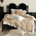 Bedding Set Breathable Cotton Muslin Bow Print Ruffle Trim