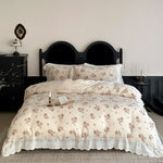 Bedding Set Breathable Cotton Muslin Bow Print Ruffle Trim