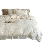Bedding Set Breathable Cotton Muslin Bow Print Ruffle Trim